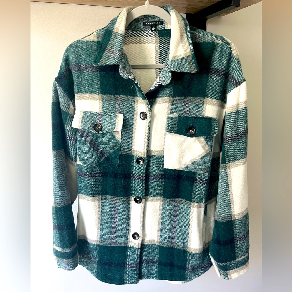 Staccato Dark Green Plaid Flannel Shacket-size M